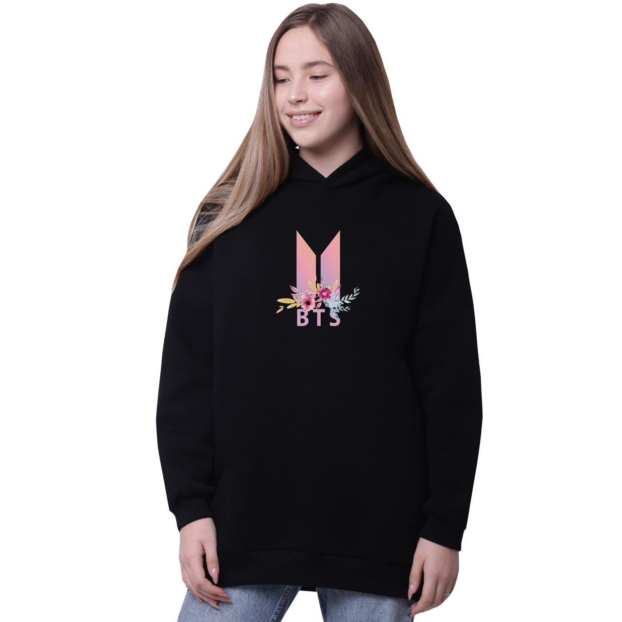 

Худи для девочек удлиненный БТС (BTS) Черный (35962-1081-7) 170 см
