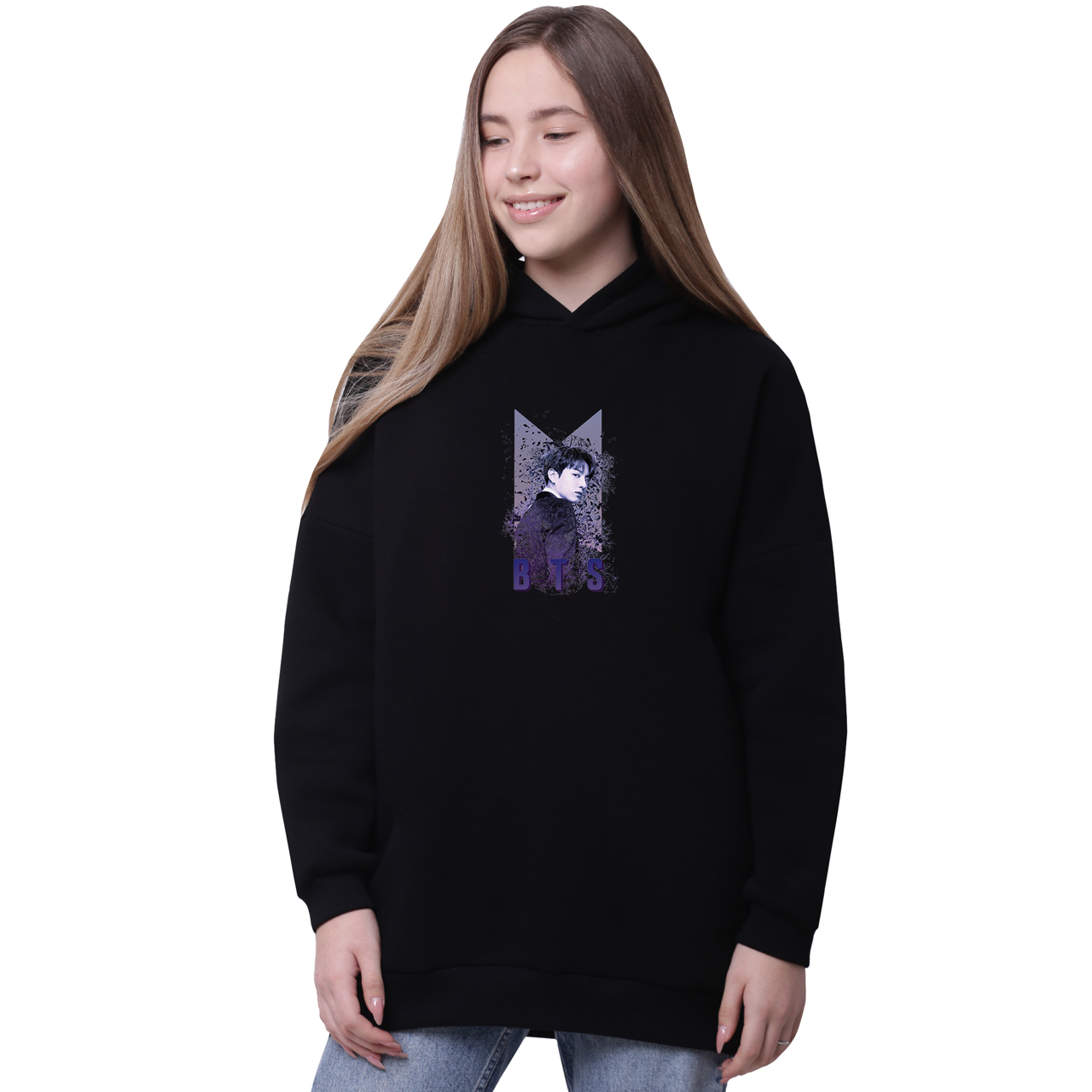 

Худи для девочек удлиненный БТС (BTS) Черный (35962-1065-8) 176 см