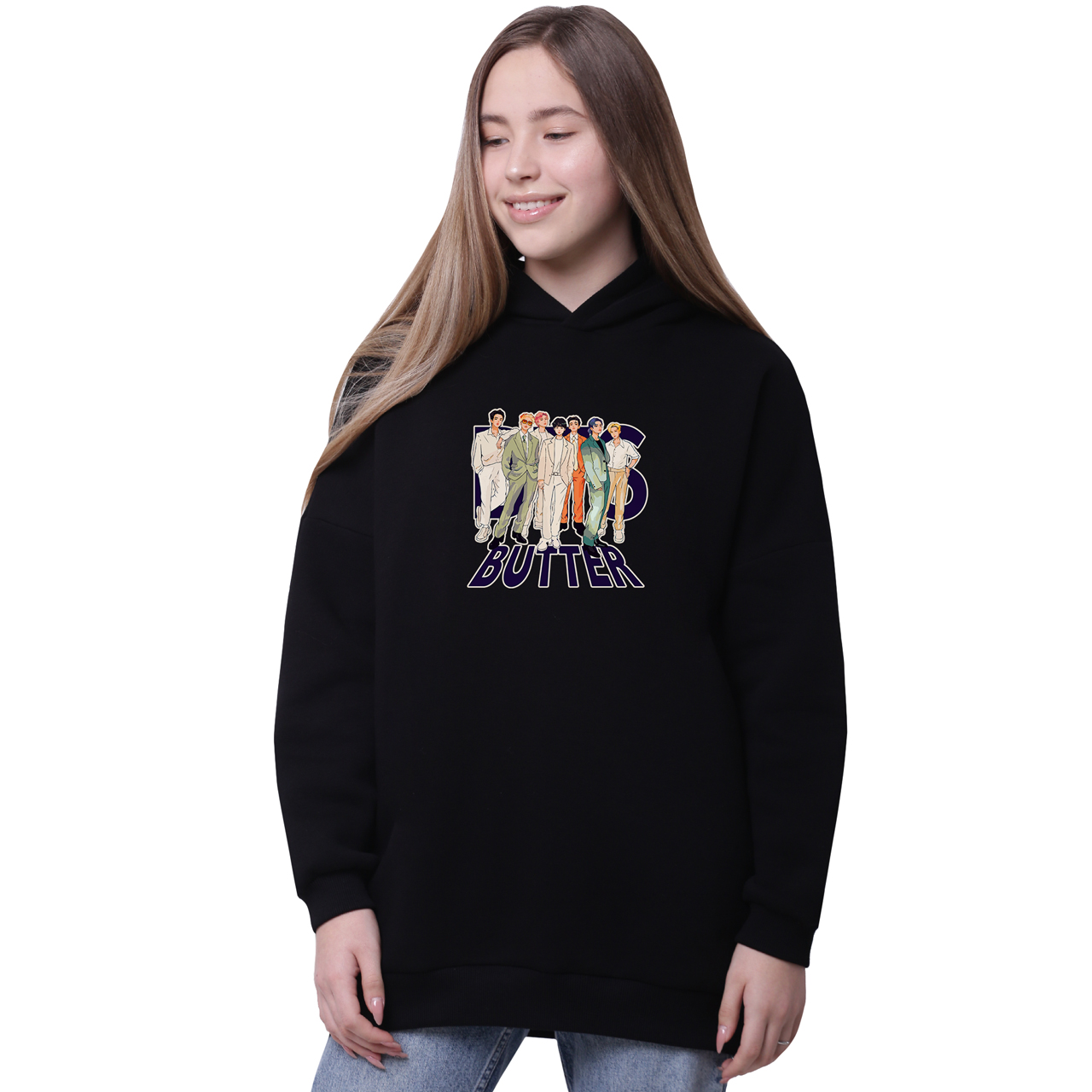 

Худи для девочек удлиненный БТС (BTS) Черный (35962-3271-6) 164 см