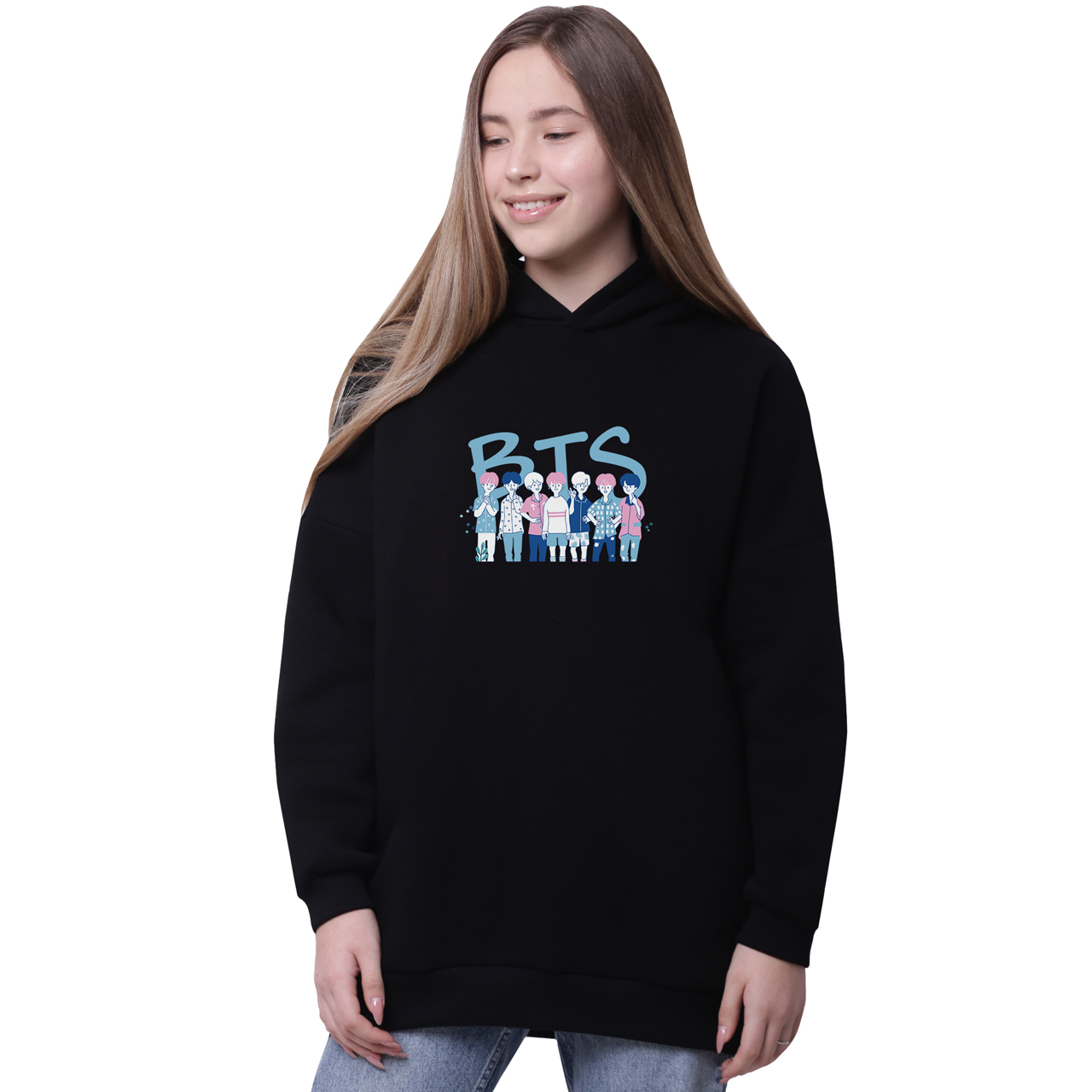 

Худи для девочек удлиненный БТС (BTS) Черный (35962-3265-3) 146 см