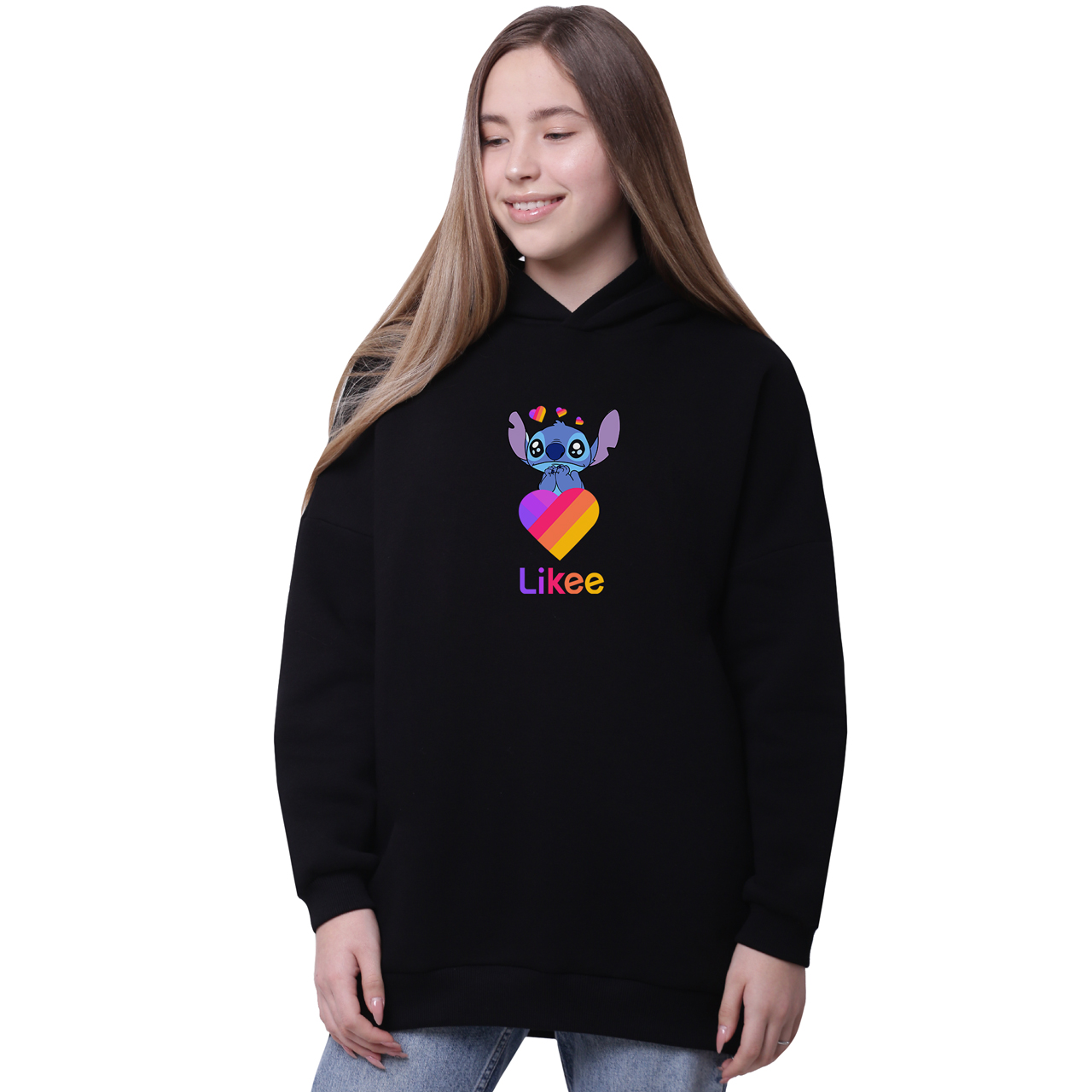 

Худи для девочек удлиненный Лайки Стич (Stitch Likee) Черный (35962-1596-2) 140 см