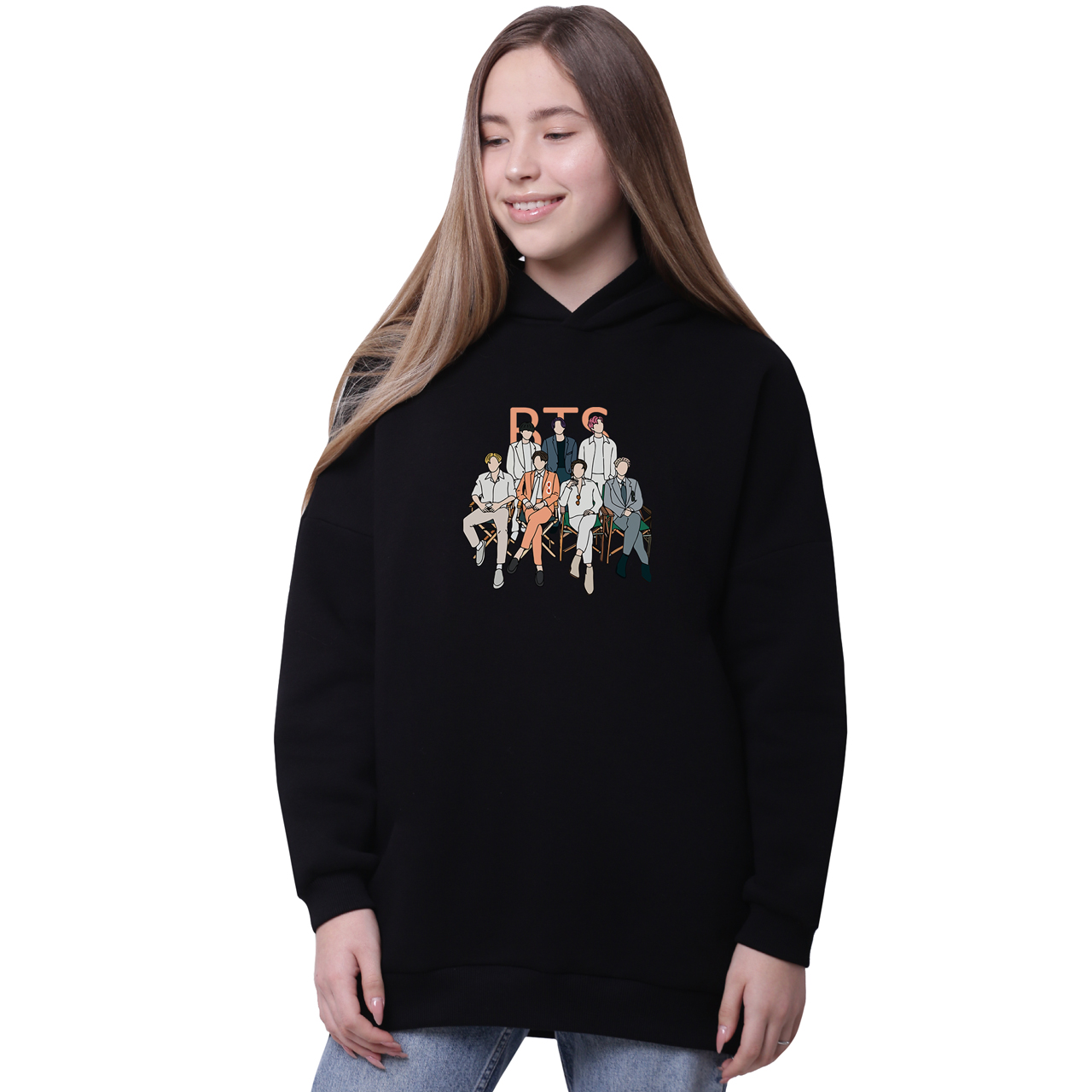 

Худи для девочек удлиненный БТС (BTS) Черный (35962-3264-2) 140 см