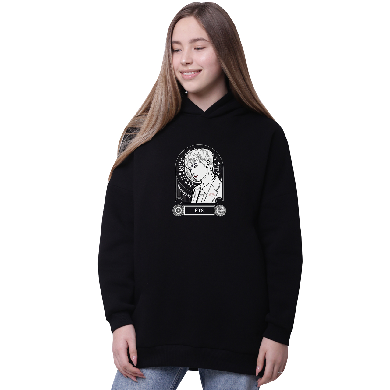 

Худи для девочек удлиненный БТС (BTS) Черный (35962-3279-8) 176 см