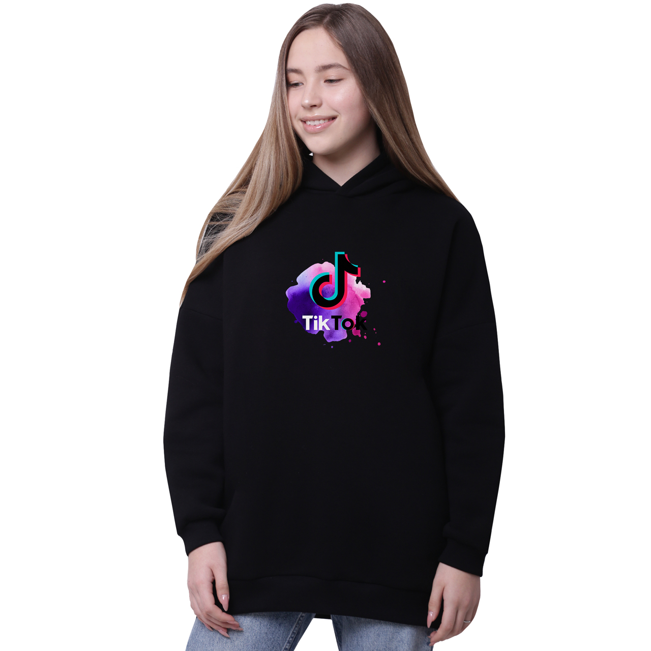 

Худи для девочек удлиненный ТикТок (TikTok) Черный (35962-1940-8) 176 см