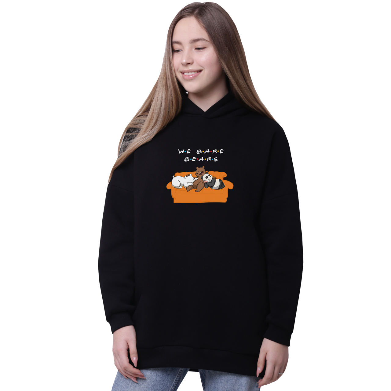 

Худи для девочек удлиненный Вся правда о медведях (We Bare Bears) Черный (35962-2890-6) 164 см