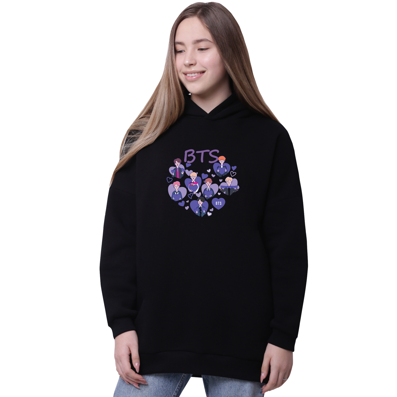 

Худи для девочек удлиненный БТС (BTS) Черный (35962-3273-2) 140 см