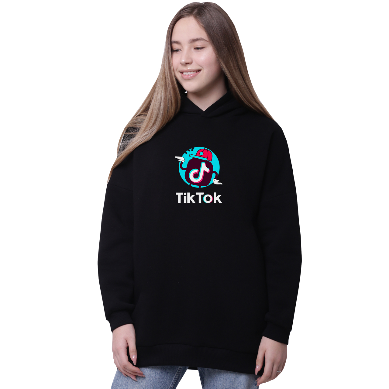 

Худи для девочек удлиненный ТикТок (TikTok) Черный (35962-1712-1) 134 см