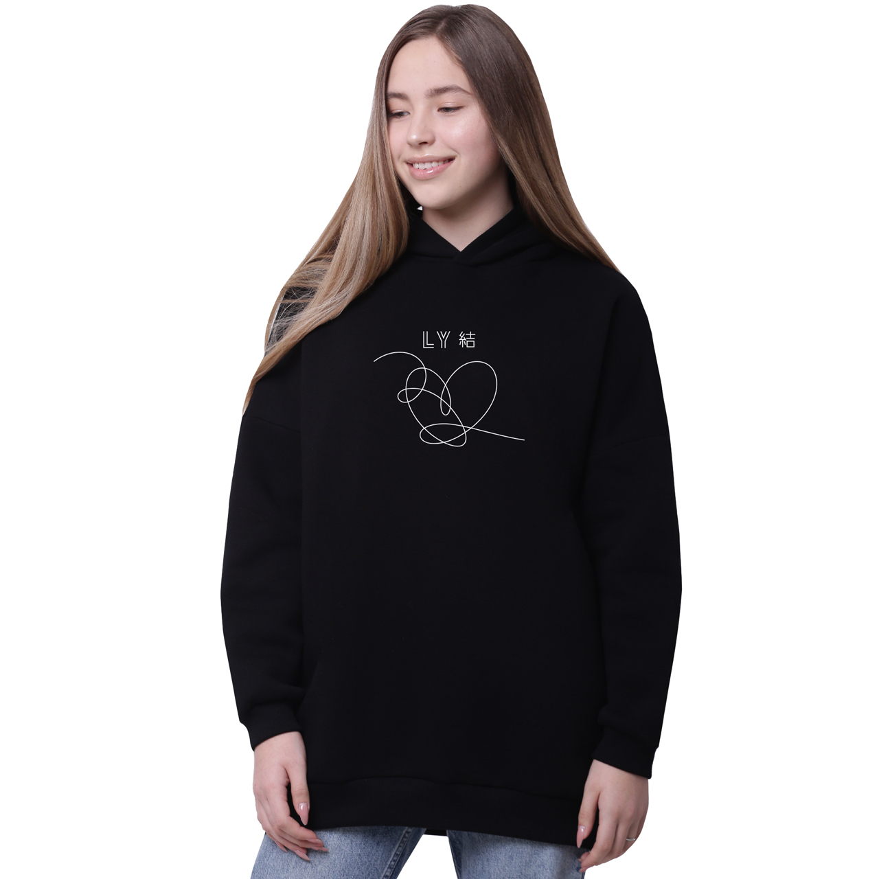 

Худи для девочек удлиненный БТС (BTS) Черный (35962-1080-3) 146 см