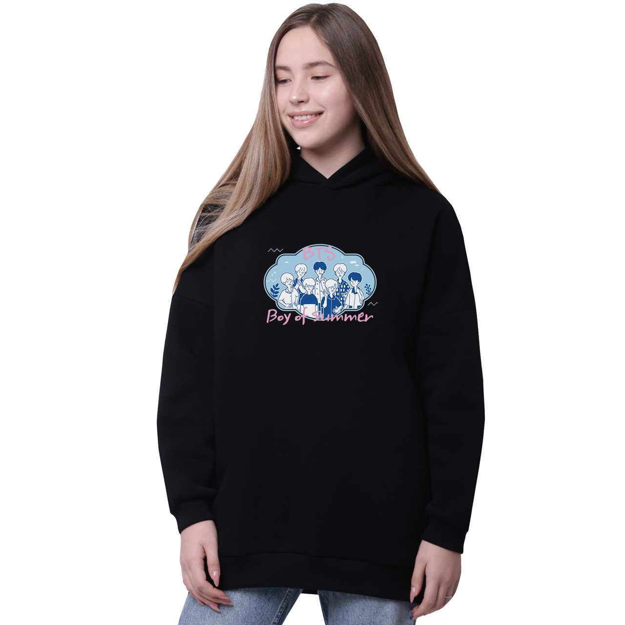

Худи для девочек удлиненный БТС (BTS) Черный (35962-3266-3) 146 см
