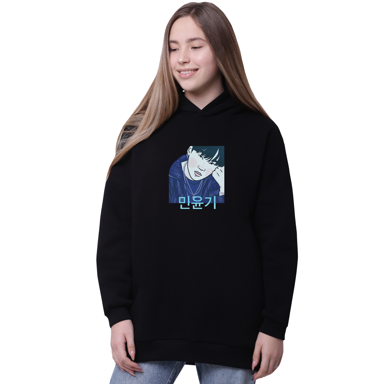 

Худи для девочек удлиненный Мин Юнги БТС (Min Yoongi BTS) Черный (35962-3260-6) 164 см