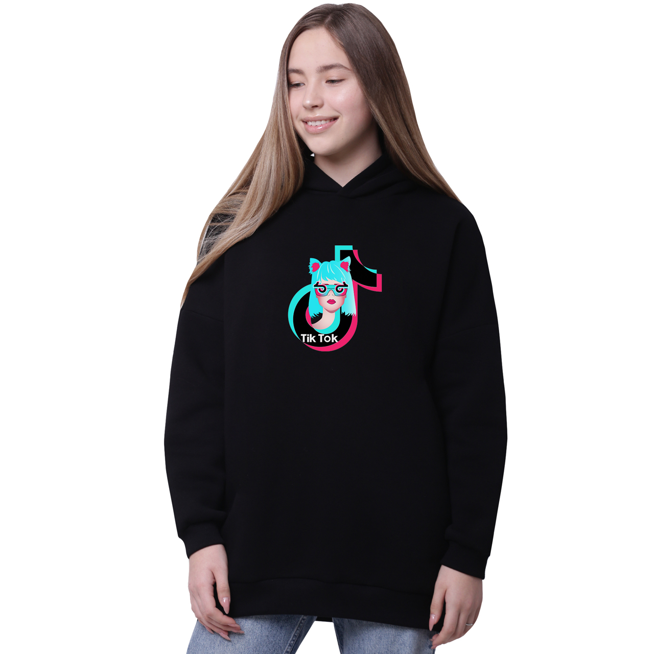 

Худи для девочек удлиненный ТикТок (TikTok) Черный (35962-1648-4) 152 см