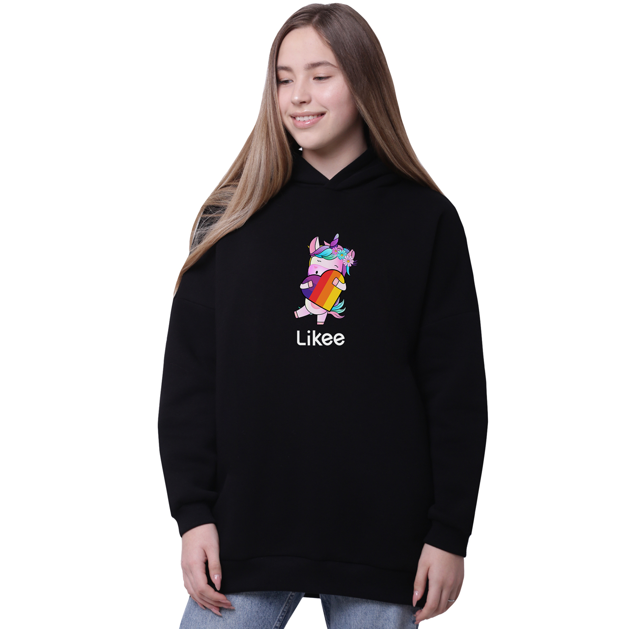 

Худи для девочек удлиненный Лайк Единорог (Likee Unicorn) Черный (35962-1469-2) 140 см