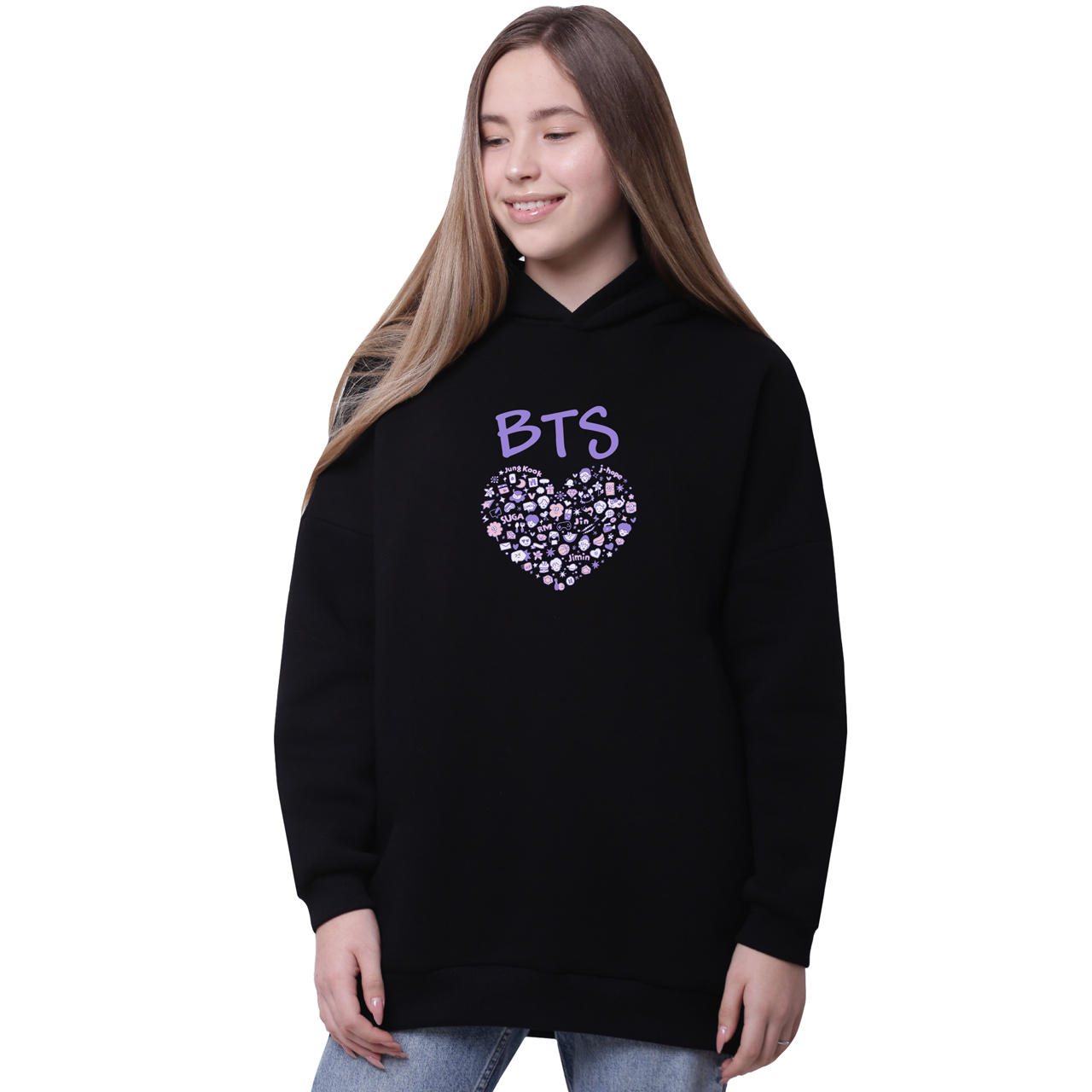 

Худи для девочек удлиненный БТС (BTS) Черный (35962-3268-5) 158 см
