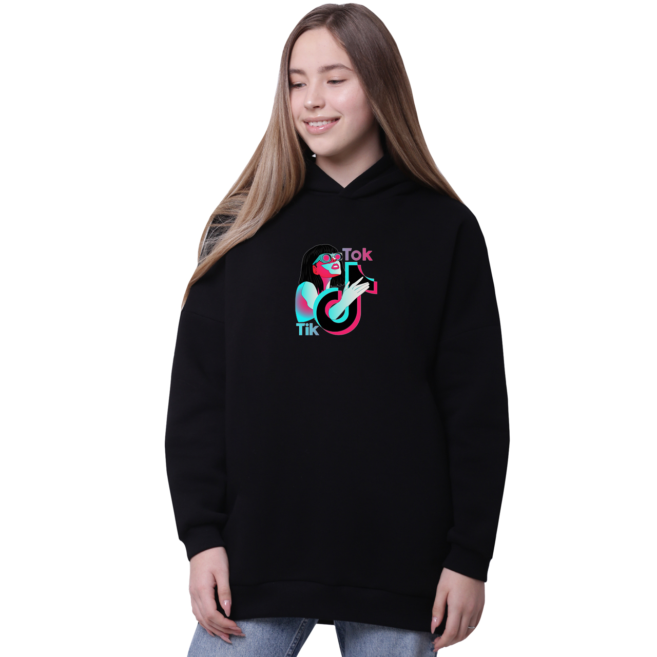 

Худи для девочек удлиненный ТикТок (TikTok) Черный (35962-1647-5) 158 см