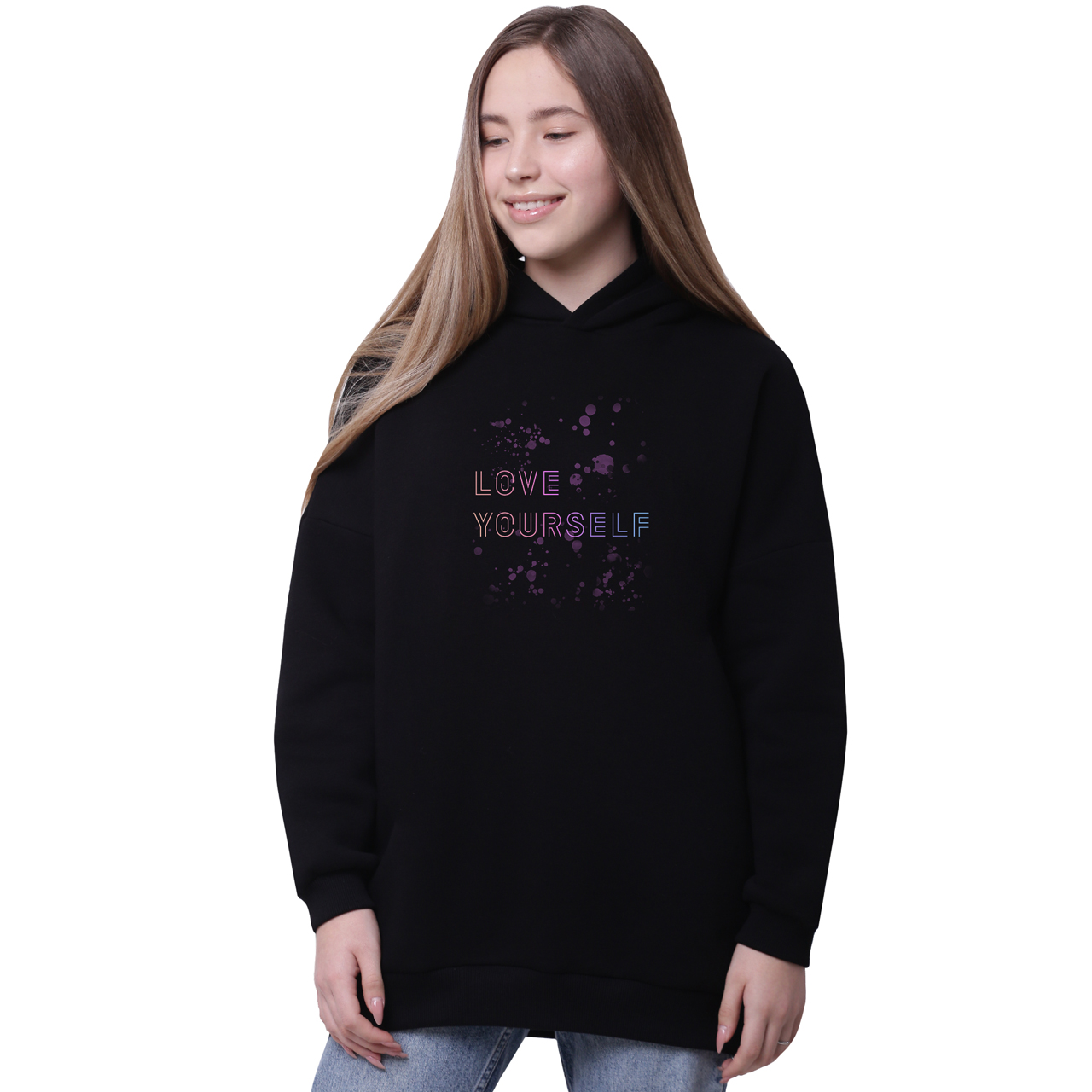 

Худи для девочек удлиненный БТС (BTS) Черный (35962-3276-6) 164 см