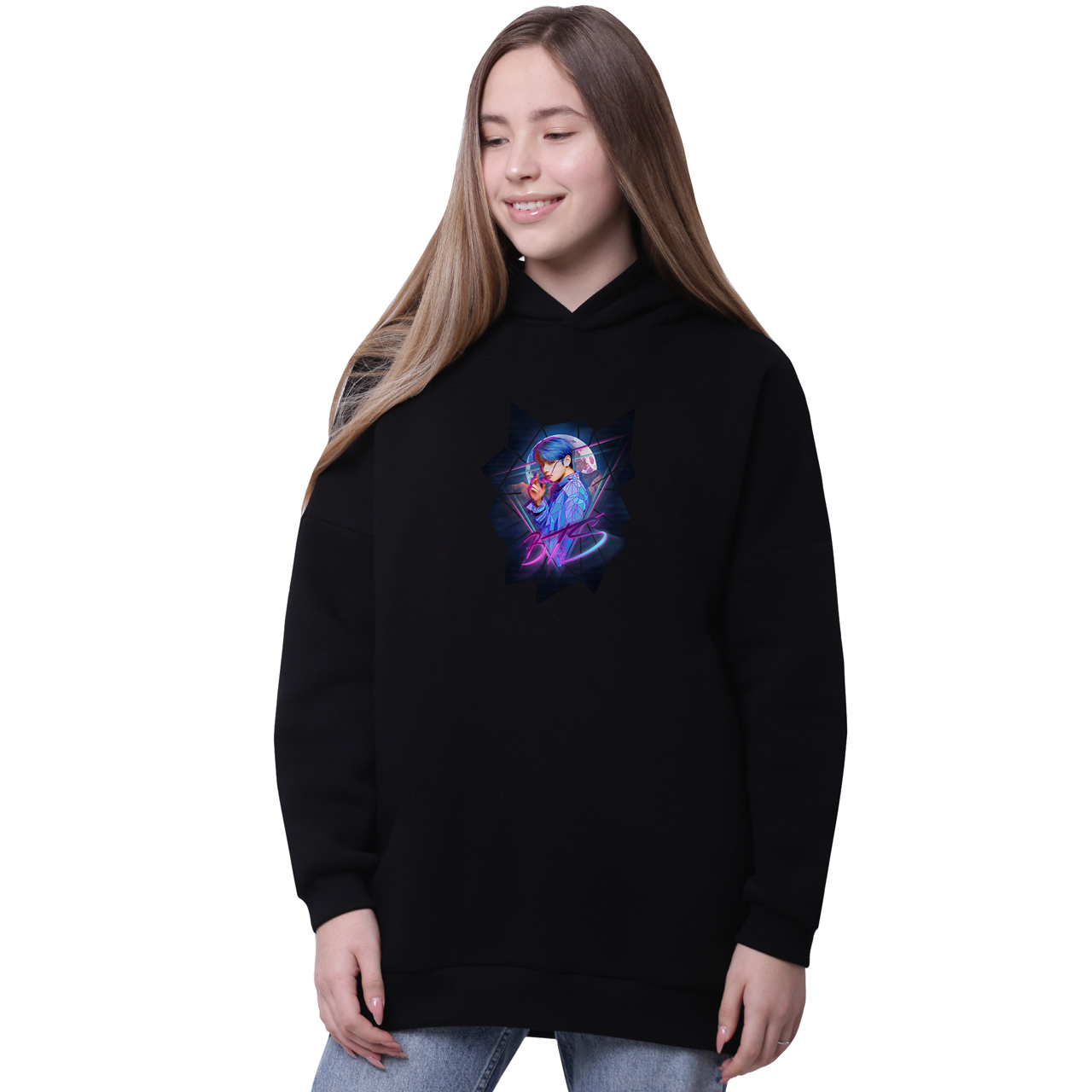 

Худи для девочек удлиненный БТС (BTS) Черный (35962-1067-6) 164 см