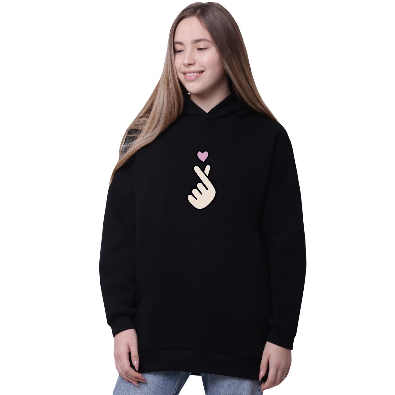 

Худи для девочек удлиненный БТС (BTS) Черный (35962-1063-6) 164 см