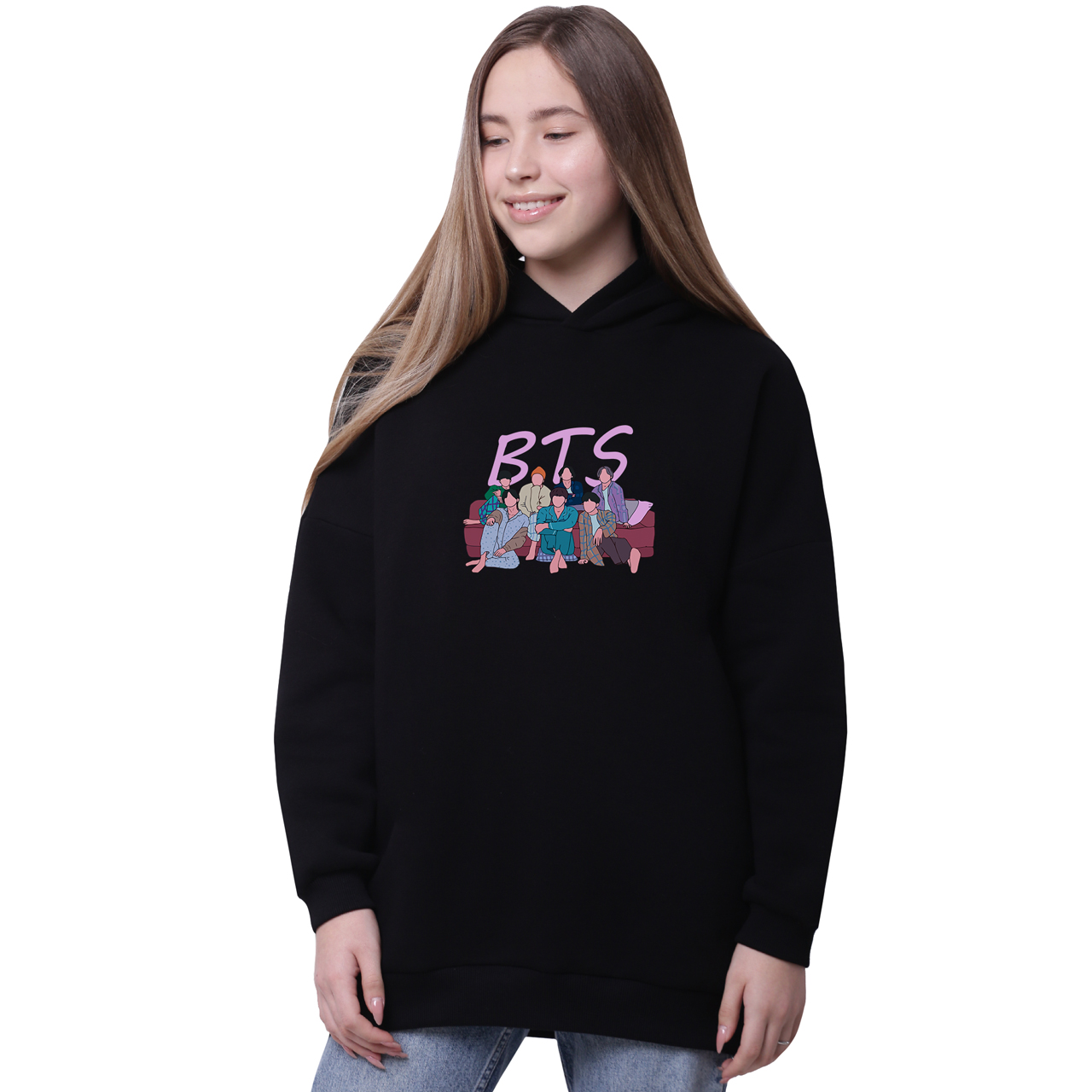 

Худи для девочек удлиненный БТС (BTS) Черный (35962-3256-6) 164 см