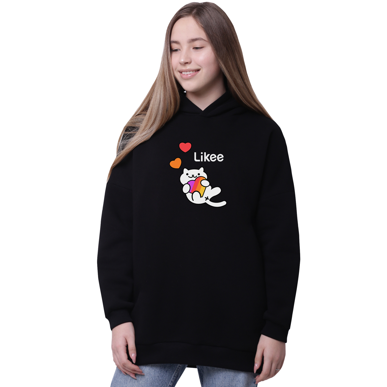 

Худи для девочек удлиненный Лайк Котик (Likee) Черный (35962-1039-7) 170 см