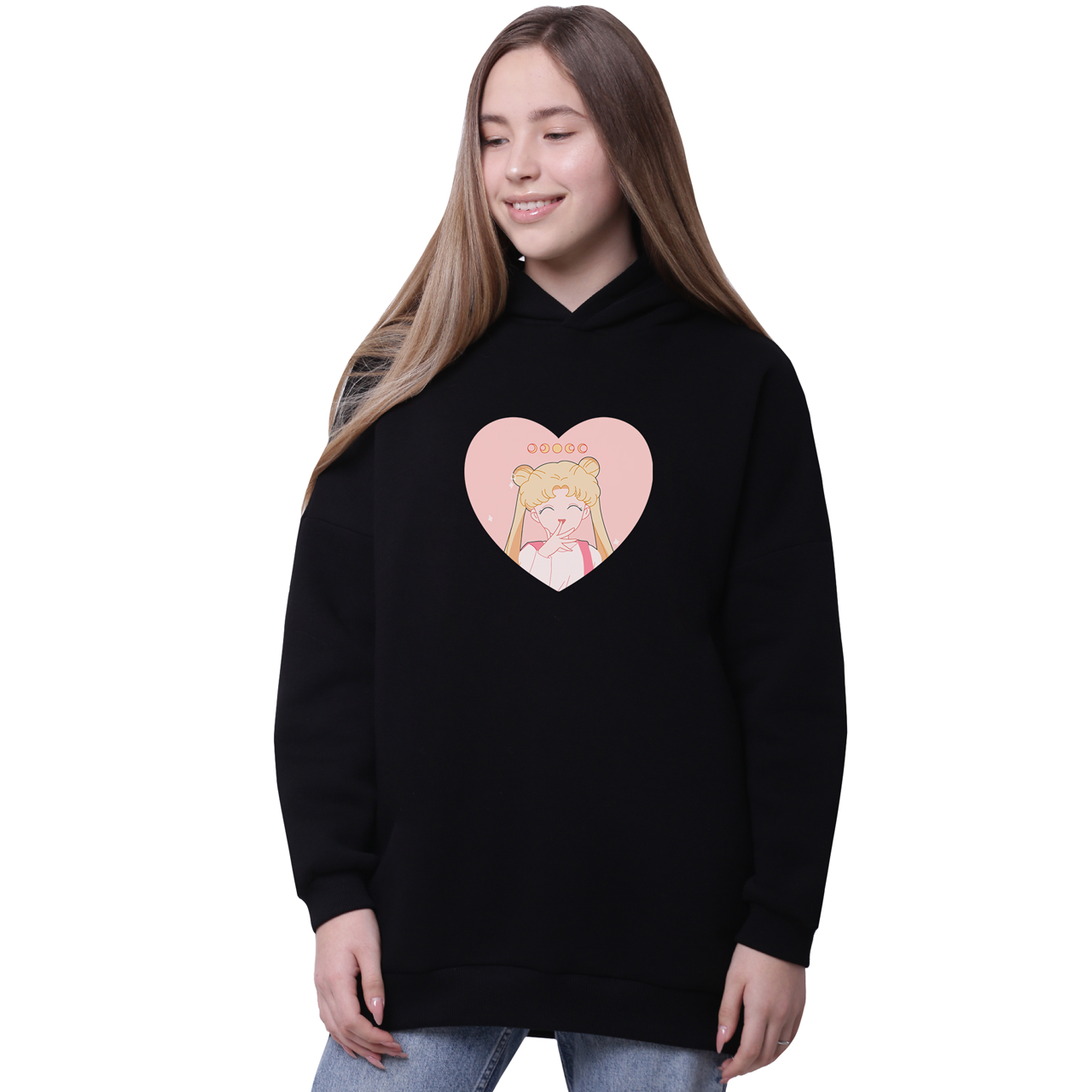 

Худи для девочек удлиненный Луна Кошки Сейлор Мун (anime Sailor Moon Cats) Черный (35962-2922-2) 140 см