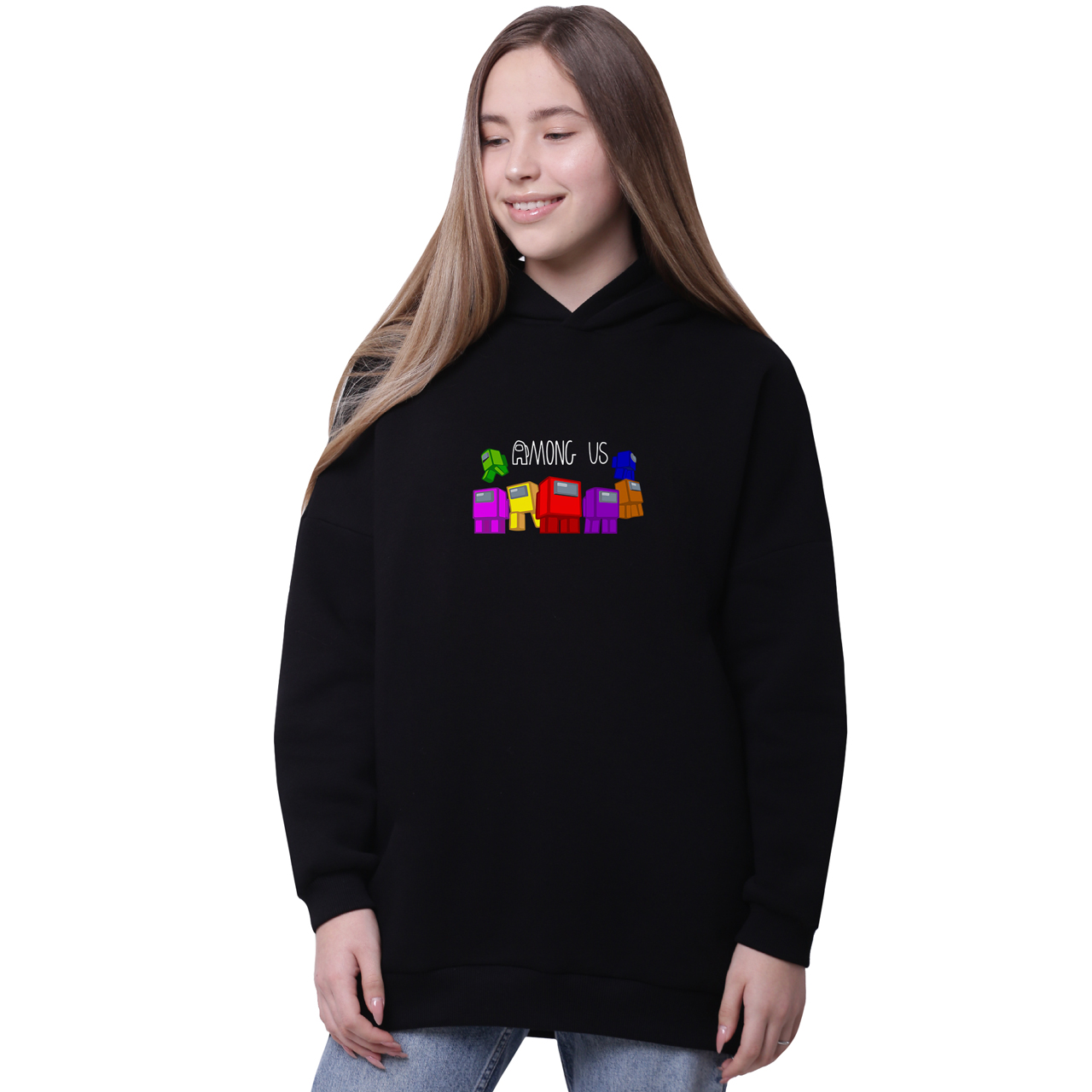 

Худи для девочек удлиненный Амонг Ас (Among Us) Черный (35962-2593-2) 140 см