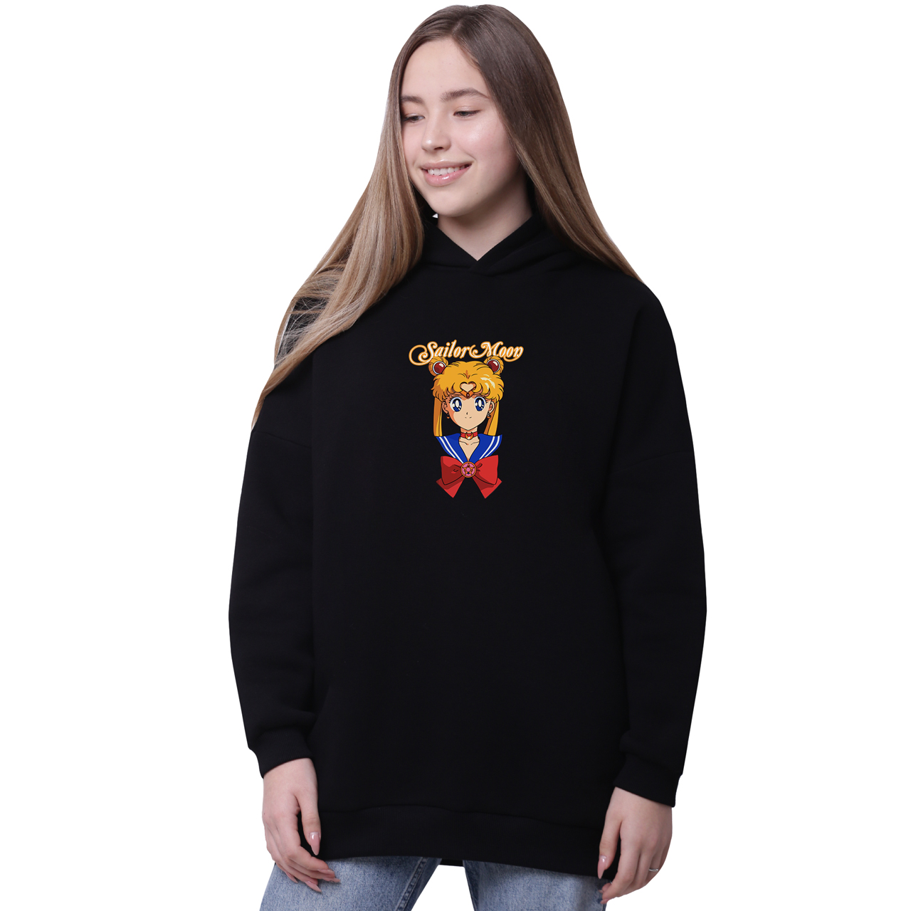 

Худи для девочек удлиненный Сейлор Мун (Sailor Moon) Черный (35962-2915-1) 134 см