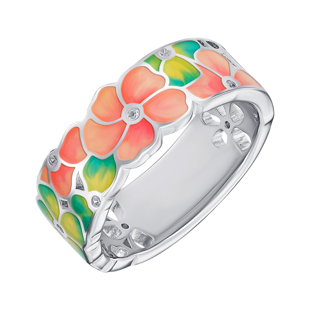 

Серебряное кольцо с эмалью и фианитами 000148058 18 размера