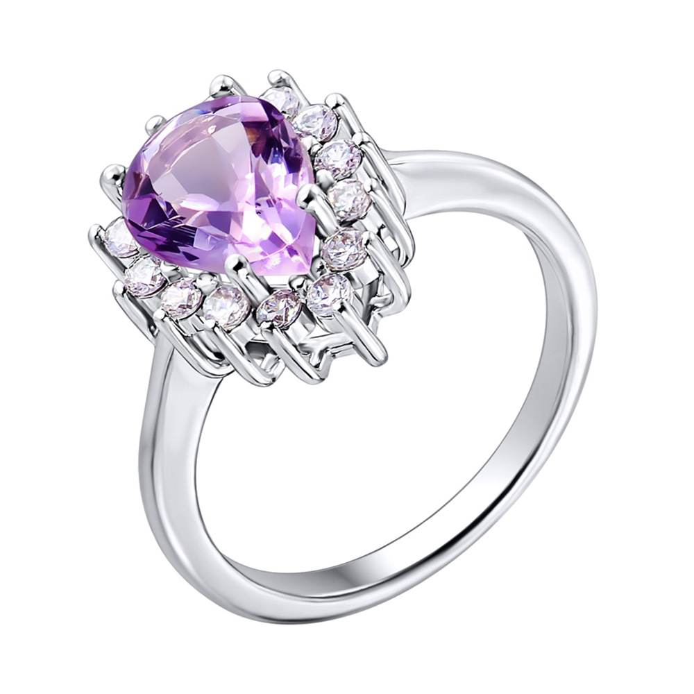 

Серебряное кольцо с аметистом и цирконием 000140029 17.5 размера