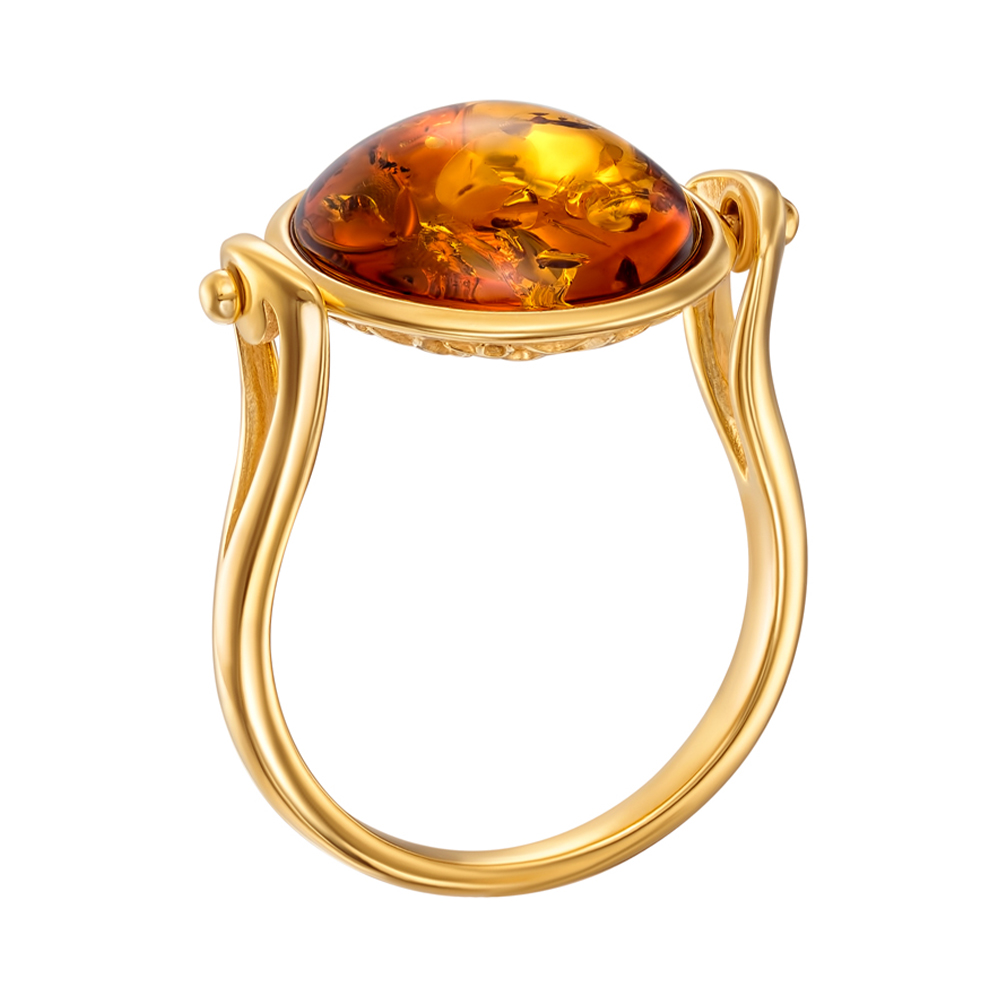 

Серебряное кольцо с янтарем и позолотой 000137652 17.5 размера