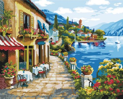 

Картина по номерам + Алмазная мозаика "Кафе на набережной"