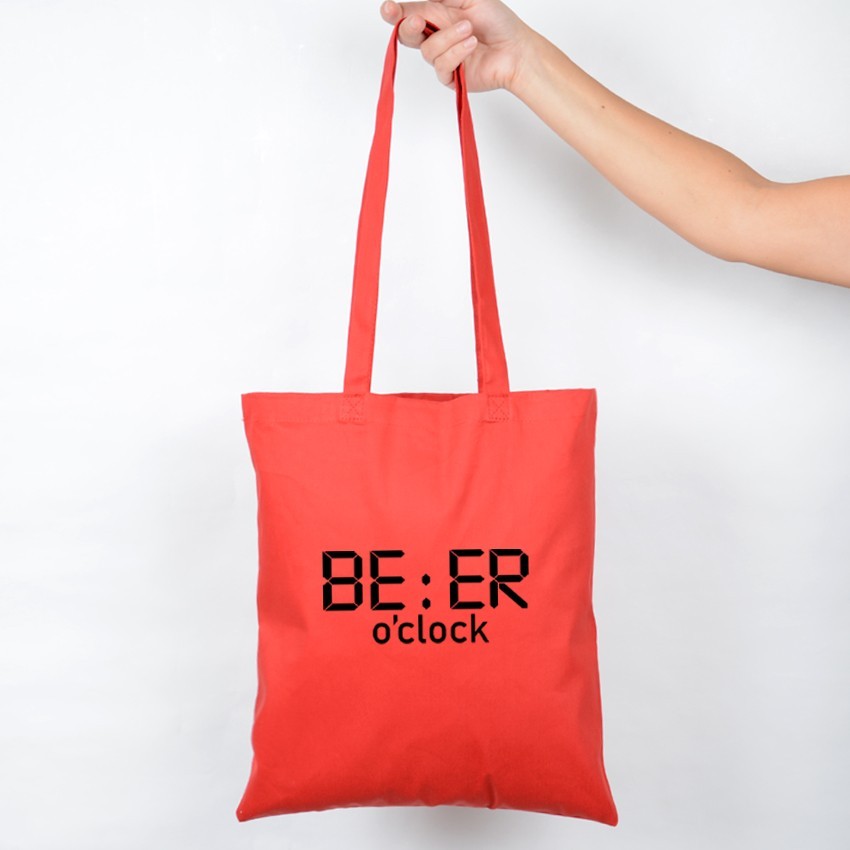 

Эко сумка шоппер красная с принтом “Beer o’clock”