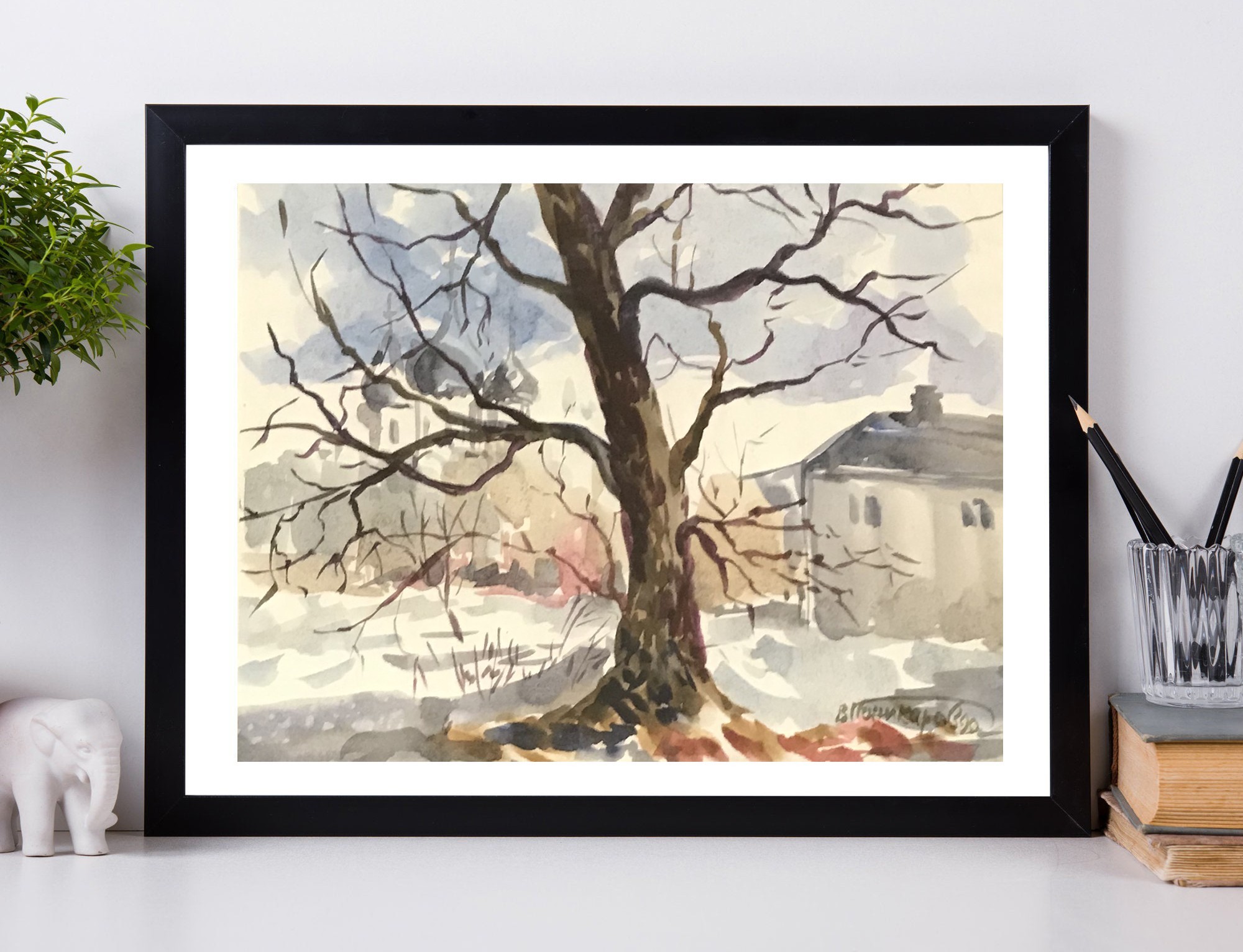

Картина В.А Поникаров. Зимнее дерево. Акварель. 1990 г, 20х25 см