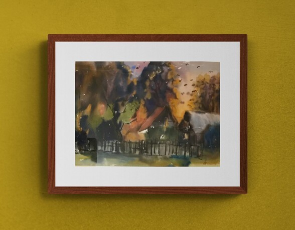 

Картина В.А Поникаров. Осенняя деревня. Акварель. 1970 г, 28х37 см