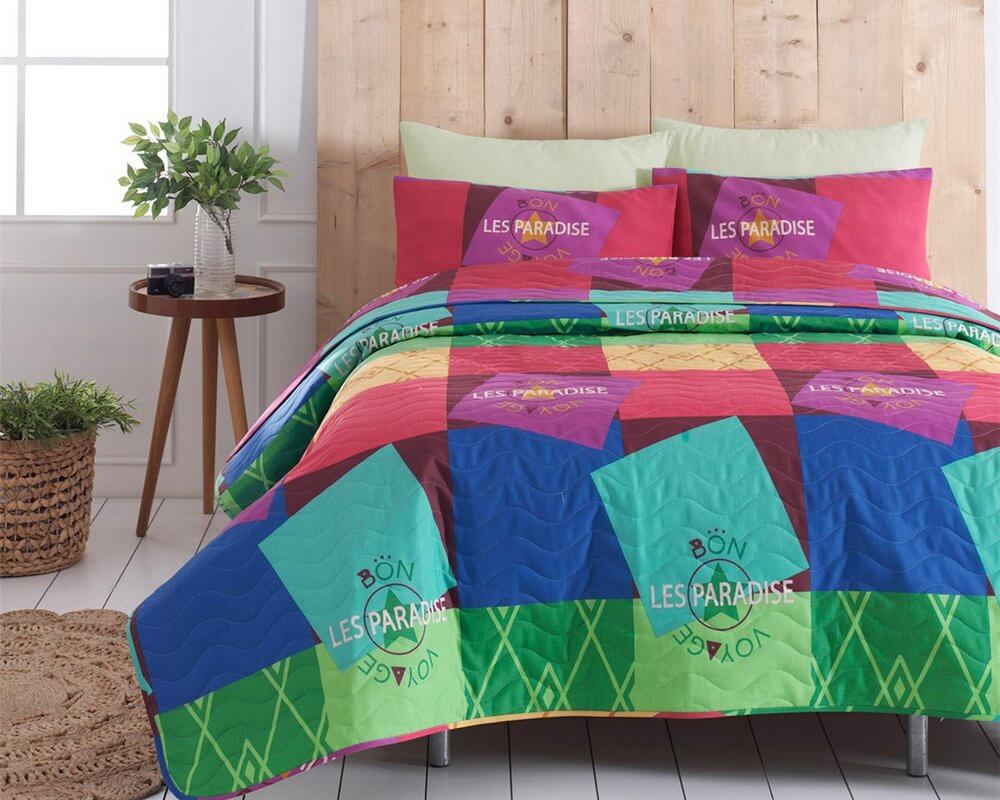 

Покрывало стеганое Eponj Home Les Paradise MixRenk 160х220 с наволочкой 50х70