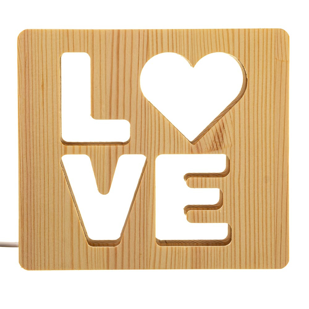 

Светильник ночник ArtEco Light из дерева LED "LOVE" с пультом и регулировкой света, цвет теплый белый