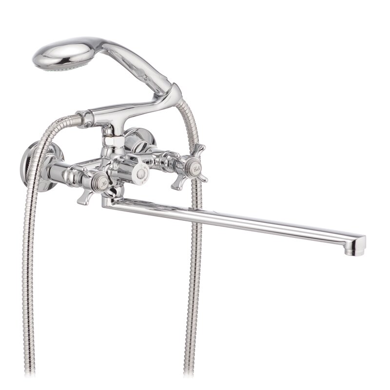 

Кран в ванную двухрычажный с длинным изливом CRON хром ZEUS 140 EURO силумин CR0172