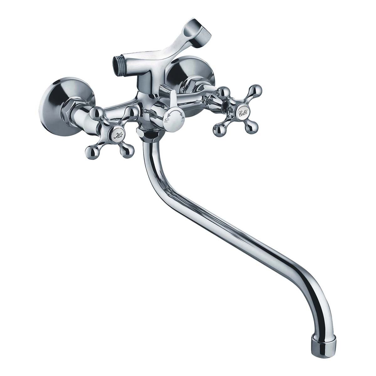 

Cмеситель для ванны двухзахватный с длинным изливом CRON хром ECOMIX 140 силумин CR0127