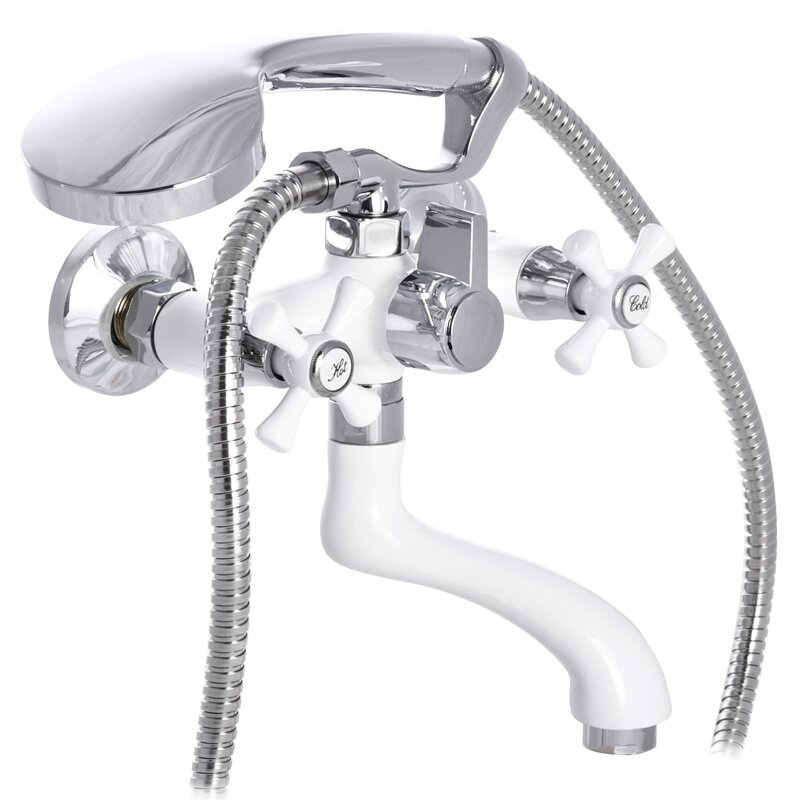 

Кран в ванную двухрукояточный с коротким гусаком MIXXUS OMEGA белый силумин MI2769