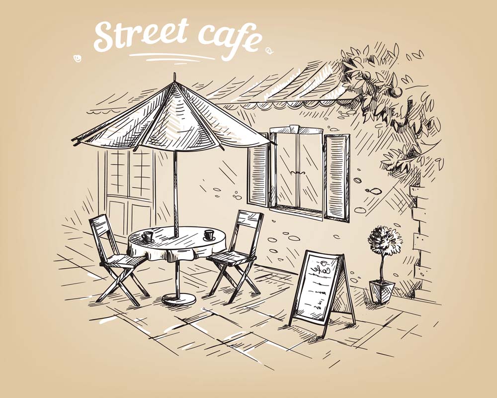 Уличные кафе - Стоковая иллюстрация