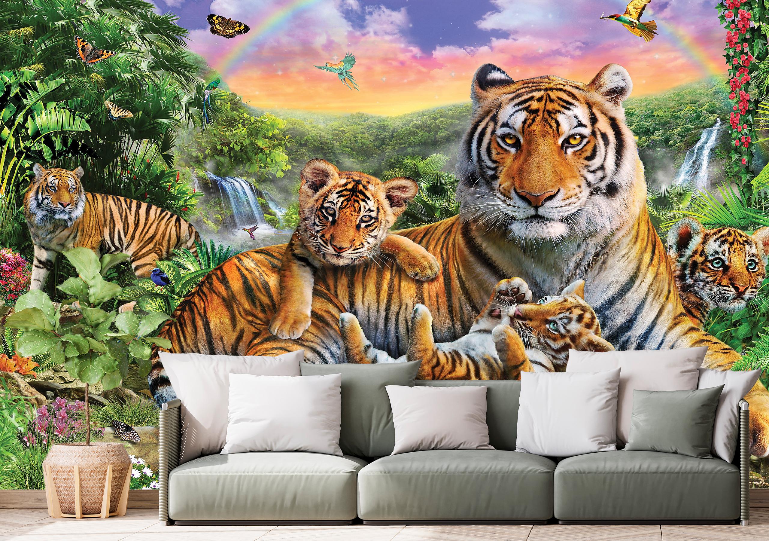

Виниловые Фотообои Walldeco Тигры на природе 300x200 Мелкий песок с блестками
