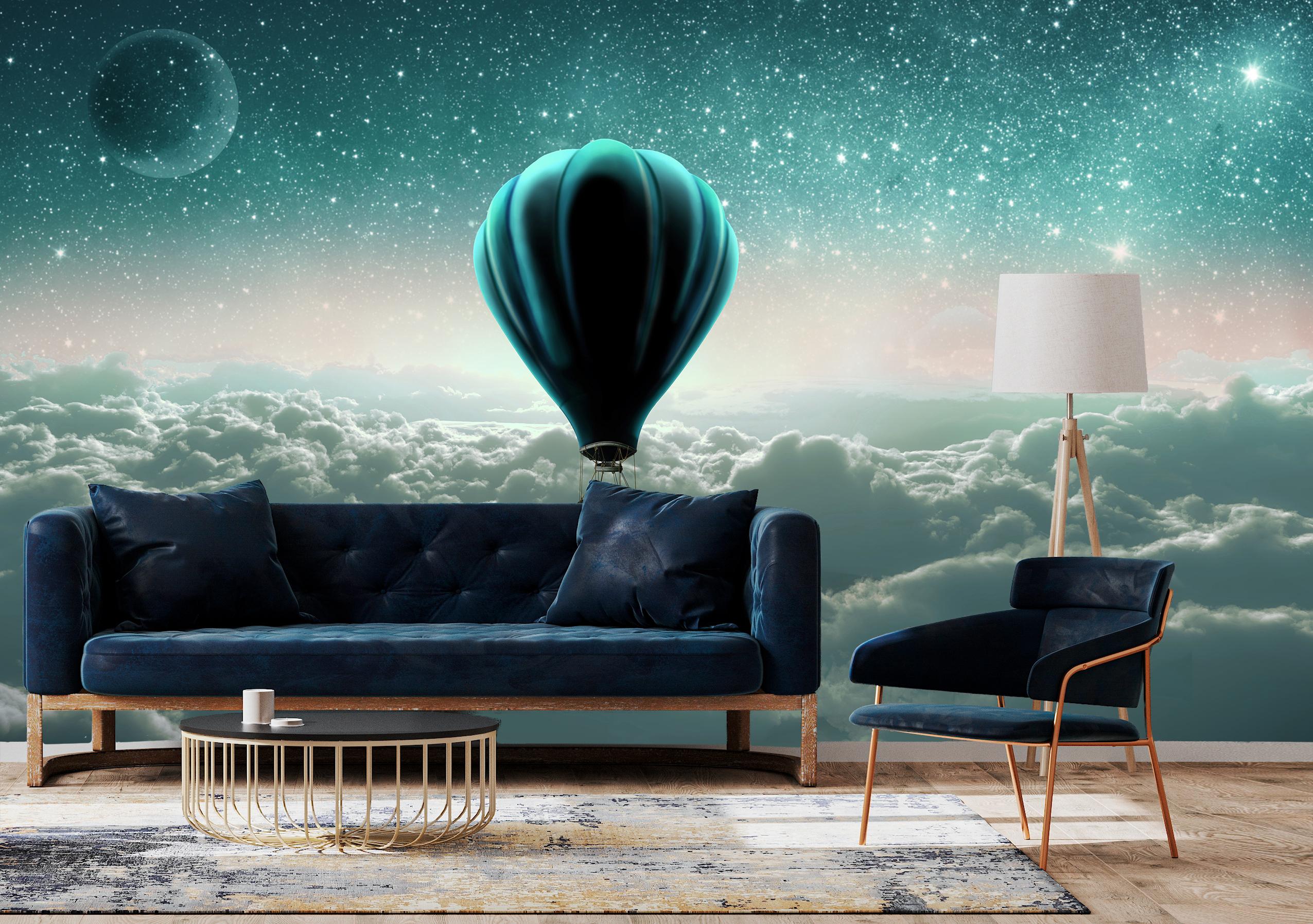 

Виниловые Фотообои Walldeco Воздушный шар на ночном небе 300x200 Базальт