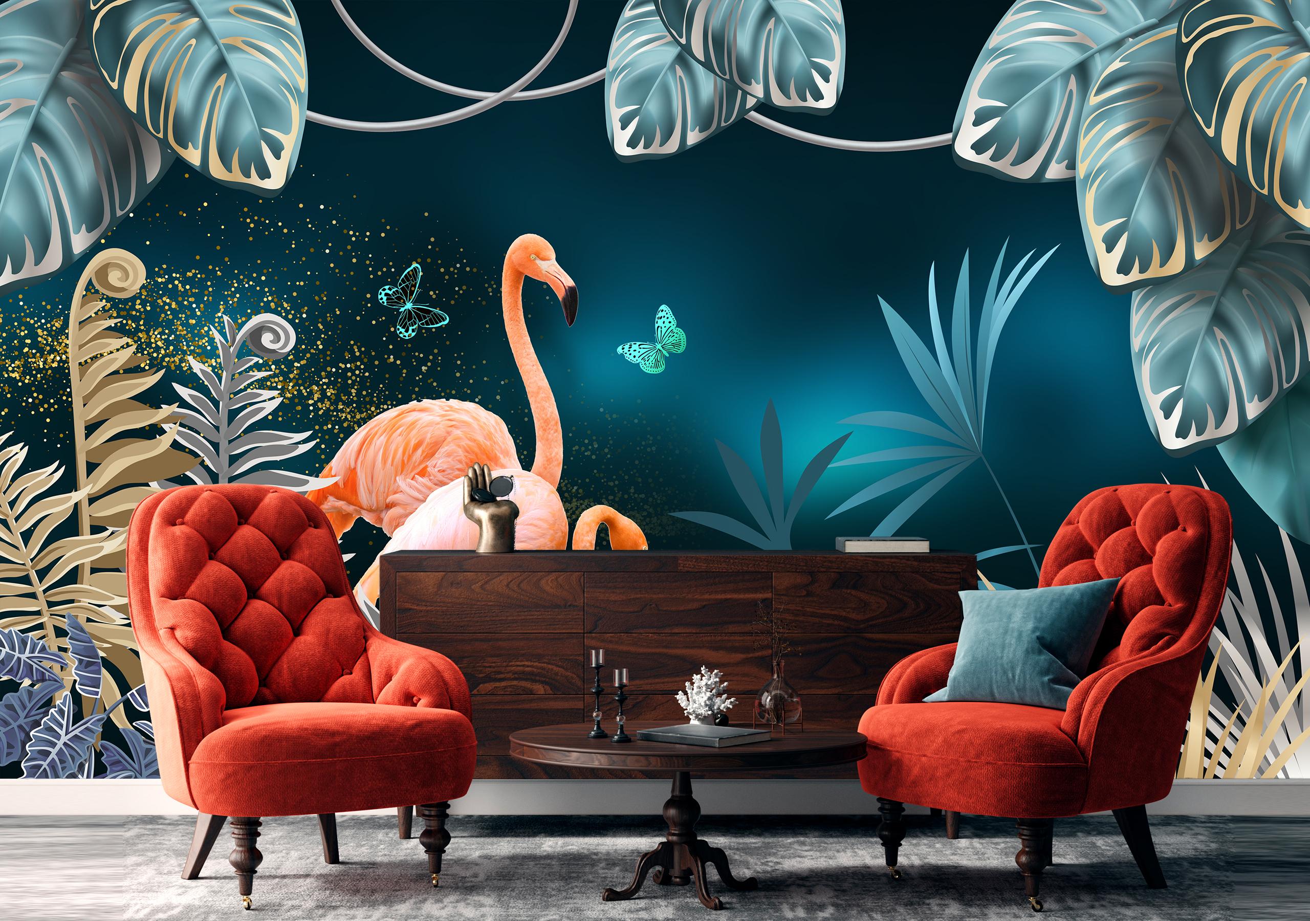 

Виниловые Фотообои Walldeco Фламинго на природе 475x300 Базальт
