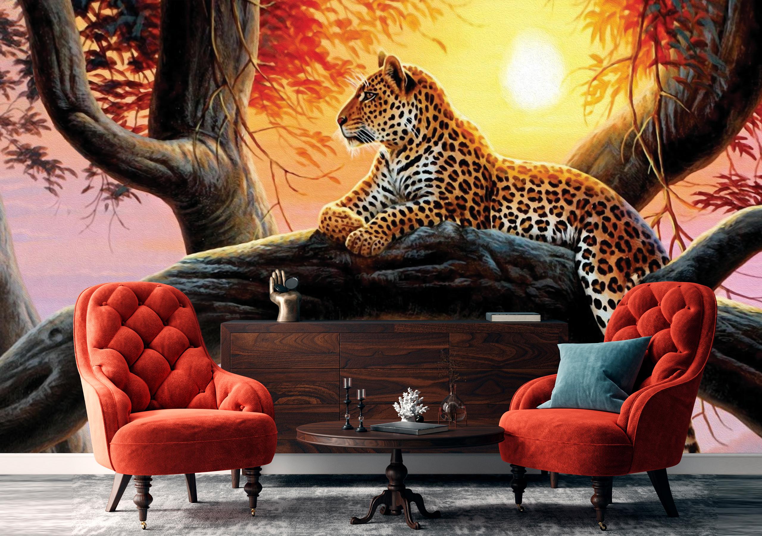

Фотообои на самоклеющейся основе Walldeco Леопард на дереве 380x250 Лоск