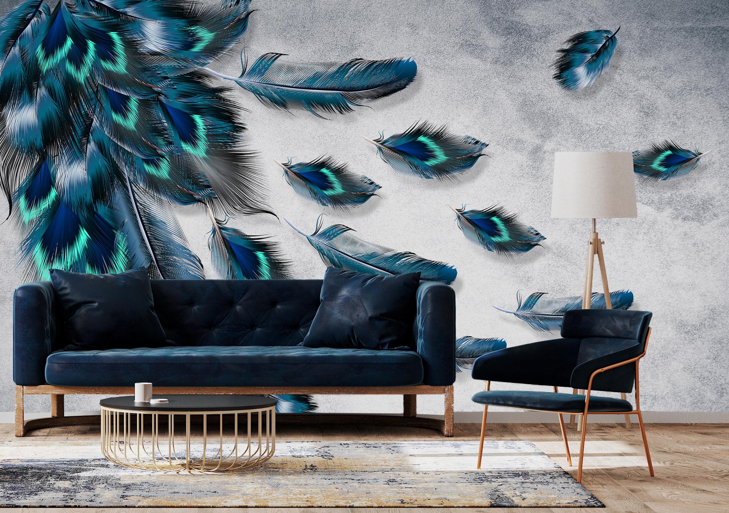 

Виниловые Фотообои Walldeco Синие перья 285x190 Деко