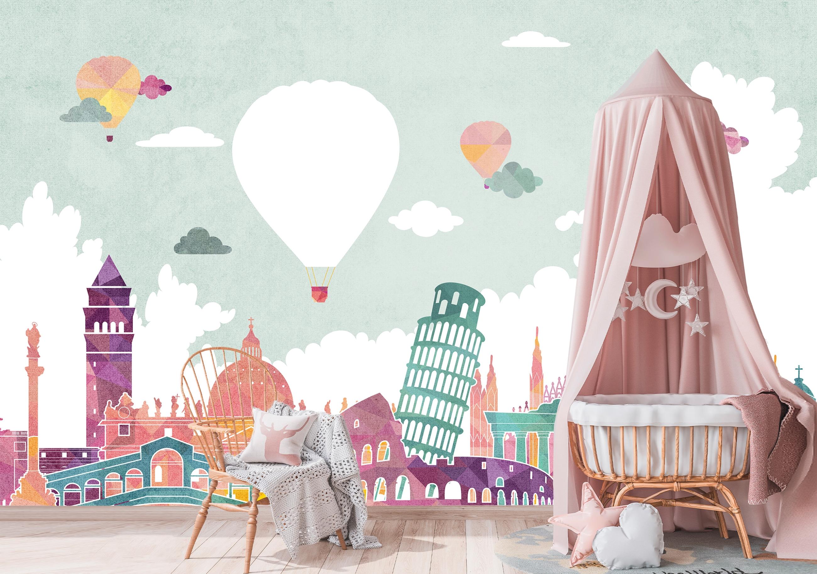 

Фотообои на самоклеющейся основе Walldeco Город и воздушные шары 285x190 Лоск