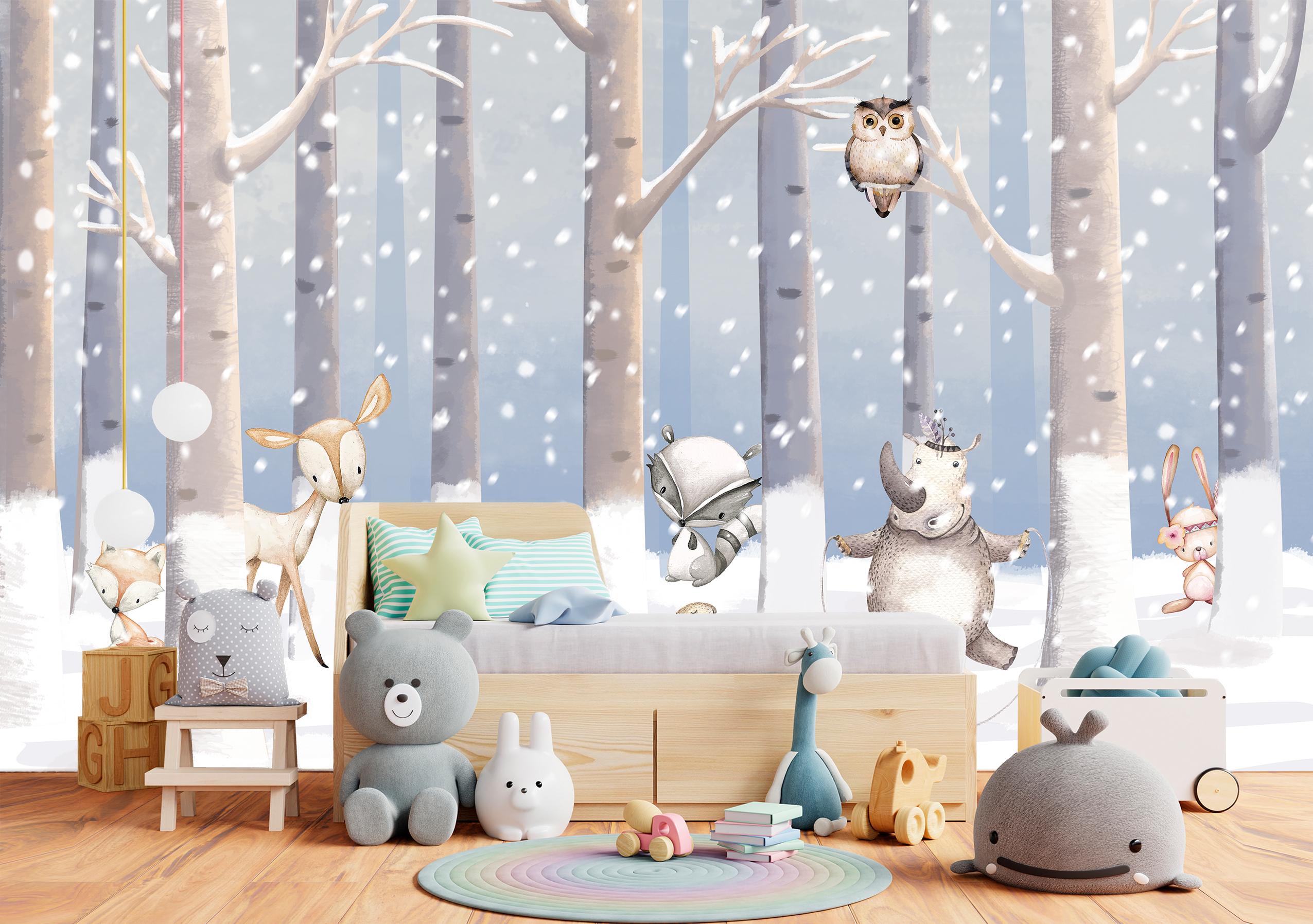 

Виниловые Фотообои Walldeco Животные в снежном лесу 300x200 Волокно