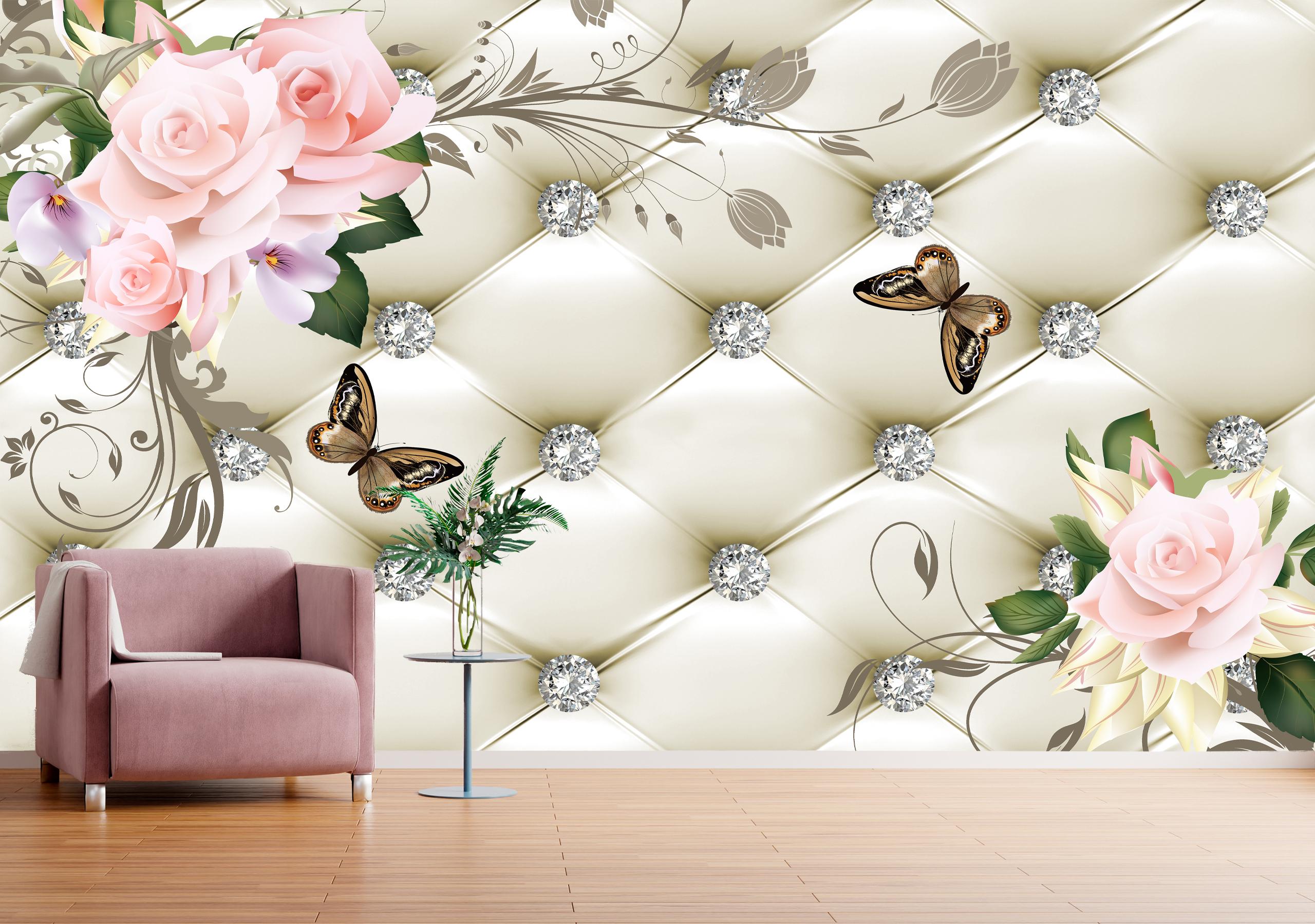 

Виниловые Фотообои Walldeco Цветы и бабочки 300x200 Диамант