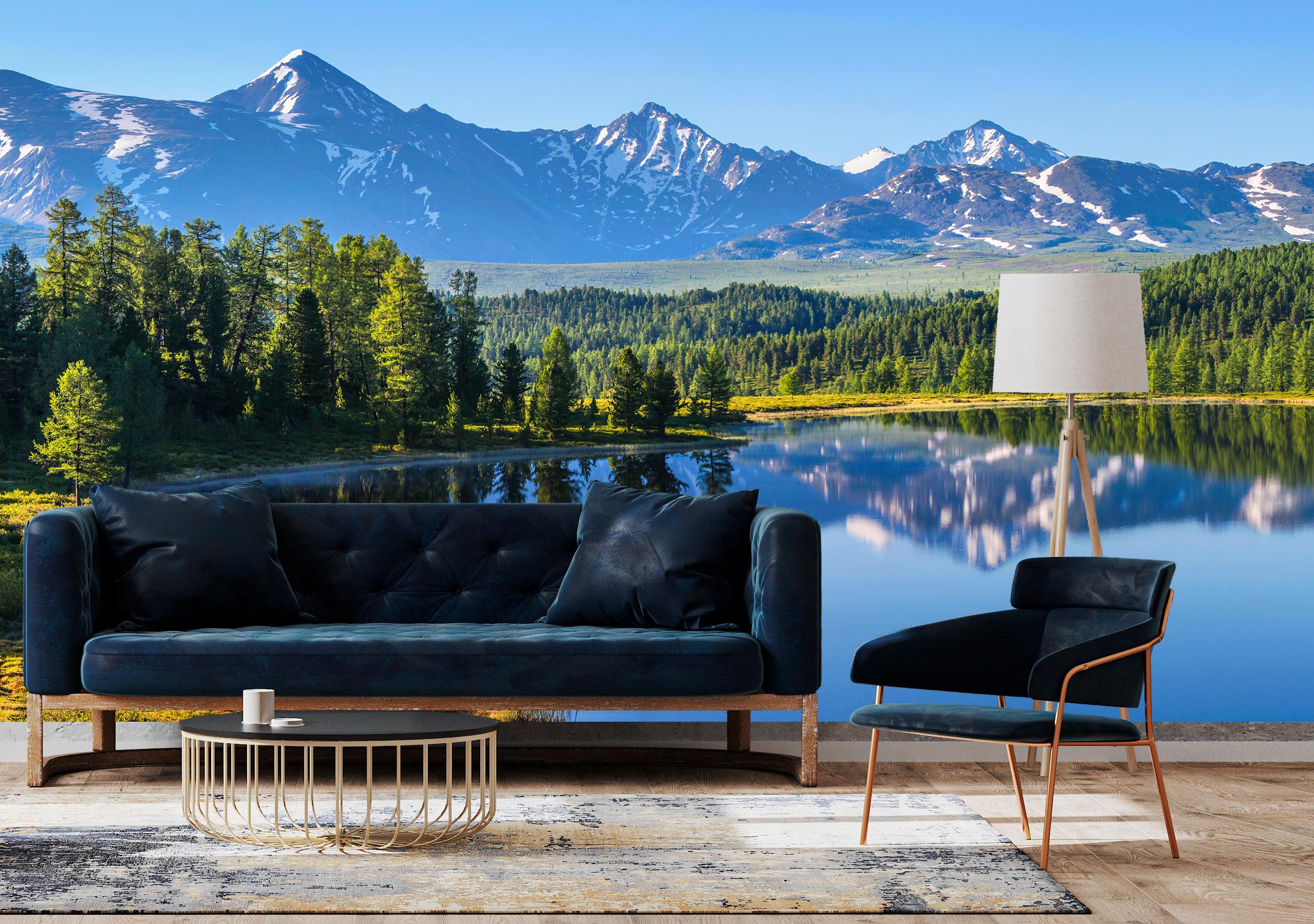 

Виниловые Фотообои Walldeco Озеро и горы 400x260 Базальт