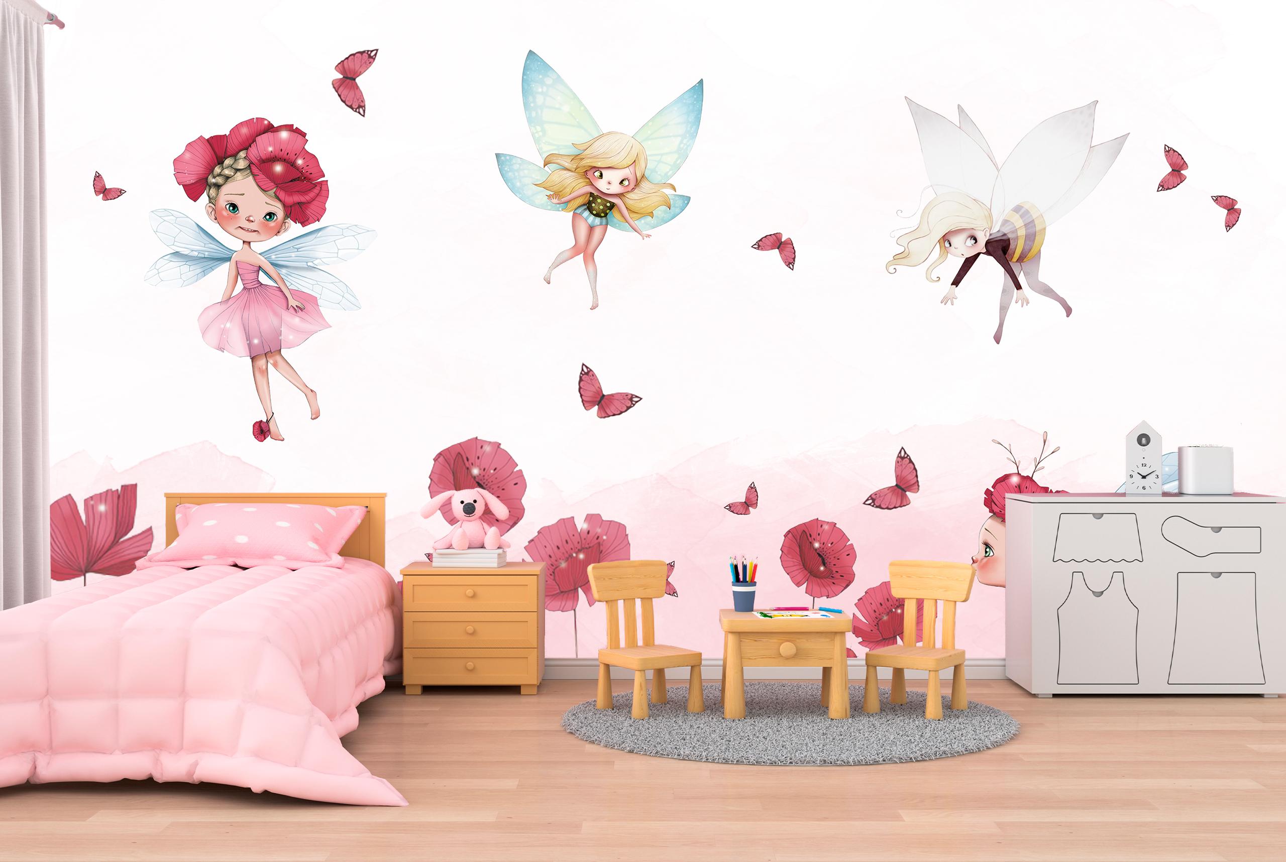 

Виниловые Фотообои Walldeco Волшебные феи и цветы 380x250 Базальт