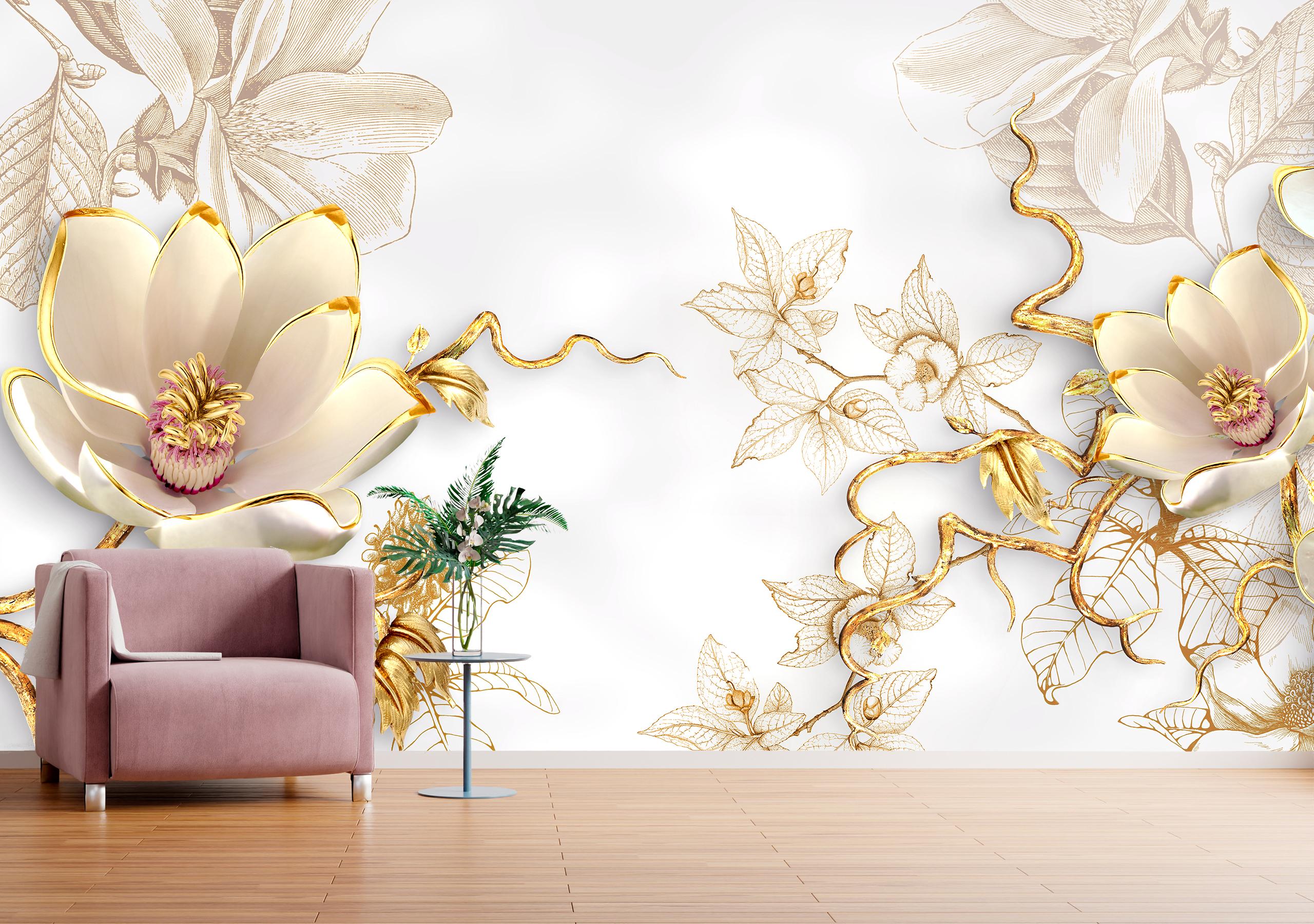 

Бумажные Фотообои Walldeco Золотые цветы 400x260 Гладь